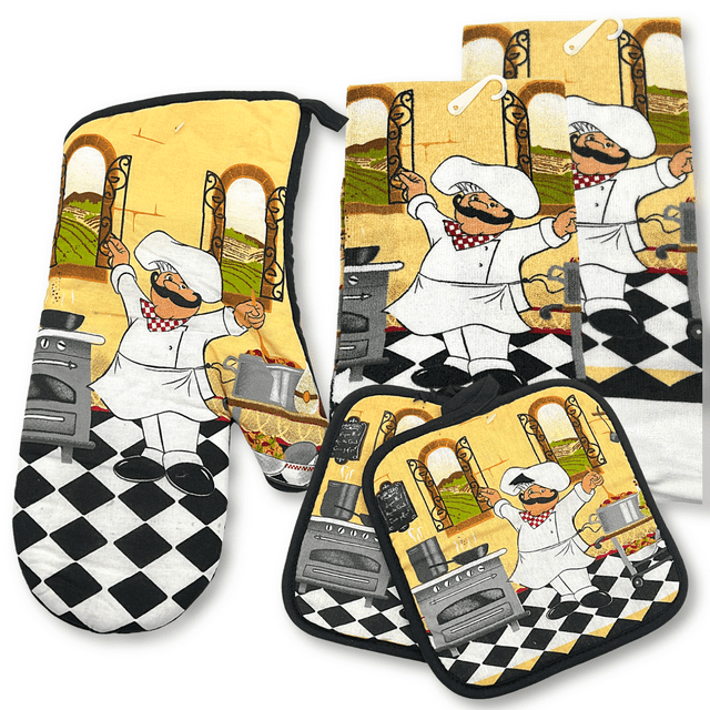 Kitchen Towels Set Chef Pot Holders, Oven Mitt, Dish Towel Chef