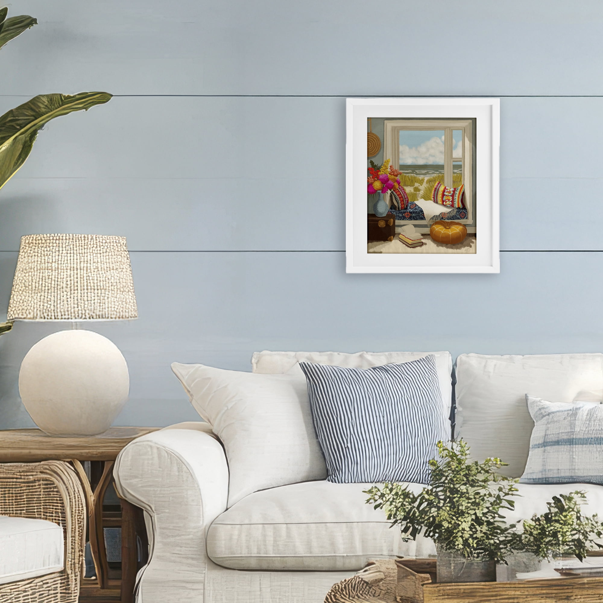 Stupell Industries Coastal Vacation Window Seat White Framed Print Under Glass, design by Lisa R Dumm