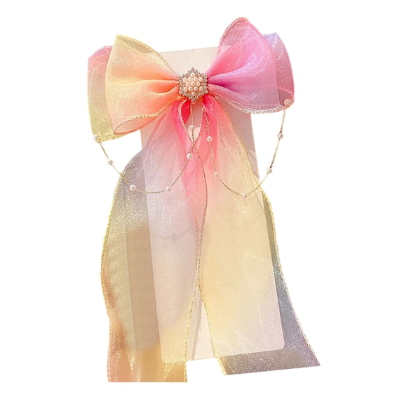 Elegant Hair Clip Rainbow Barrette Sweet Fashionable Flat Clip Hairpin Ribbon Bow for Bunches