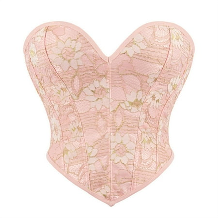 BiZtdJrK Womens Corset Tube Top Floral Lace Sweatheart Neck Overbust Bustier Strapless Bustier Cami Back Lace Up Corset Top Prime Big Sale Days Pink S