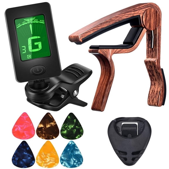 XMKP Guitar Capo Tuner Fit for Ukulele Violin Electric Acoustic Guitar with Picks and Pick Holder Guitar Accessories