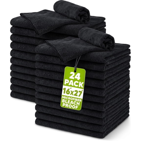 Utopia Towels Salon Towel, Microfiber Hand Towel 16x27 Inch, 24 Pack, Black | Bleach safe, lint free, highly absorbent, quick drying, ideal for salons, spas, gyms and barbershops
