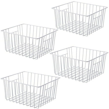 SANNO Freezer Storage Organizer Baskets, Household Refrigerator Bin for Cabinets, White, Pantry, Closets, Bedrooms - 10.24 x 11.02 x 6.3 inches，Set of 4