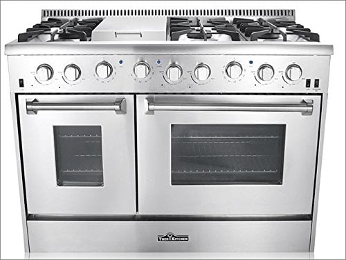 Stainless Steel Thorkitchen HRD4803U 48 Freestanding Professional Style Dual Fuel Range with 4.2 and 2.5 cu Convection Fan Double Oven Griddle ft 6 Burners
