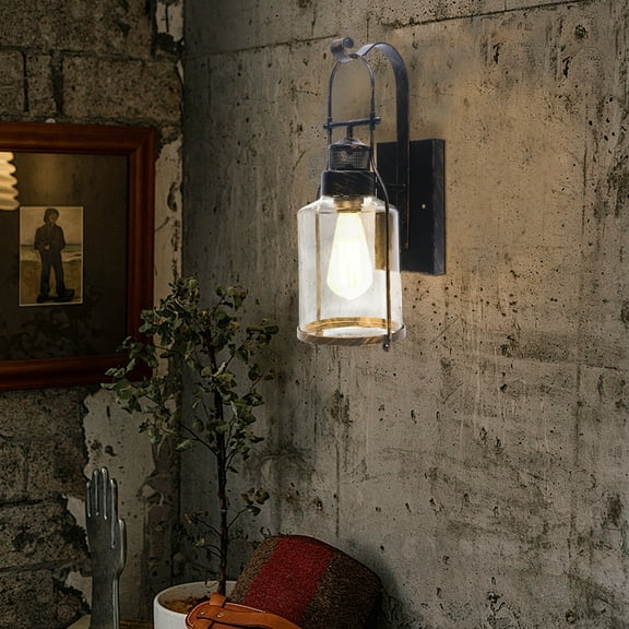Peakora Retro Industrial Style Wall Lamp Vintage Rust Color Wall Lantern Farmhouse Wall Lamp with Clear Lampshade Wall Sconces for Aisle Vanity Mirror Hallway