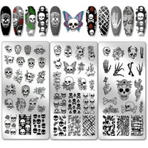 3pcs Gothic Skull Nail Stamper 58 Patterns Horror Skeleton Flower Nail Stamping Plate Nail Art Stencils Stainless Steel Nail Manicure Salon Halloween