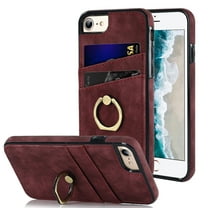 Dteck Wallet Case for iPhone 8 / iPhone 7 / iPhone SE 3rd Gen 2022 / iPhone SE 2nd Gen 2020, Slim PU Leather Card Holder Case with Ring Holder Stand, Winered