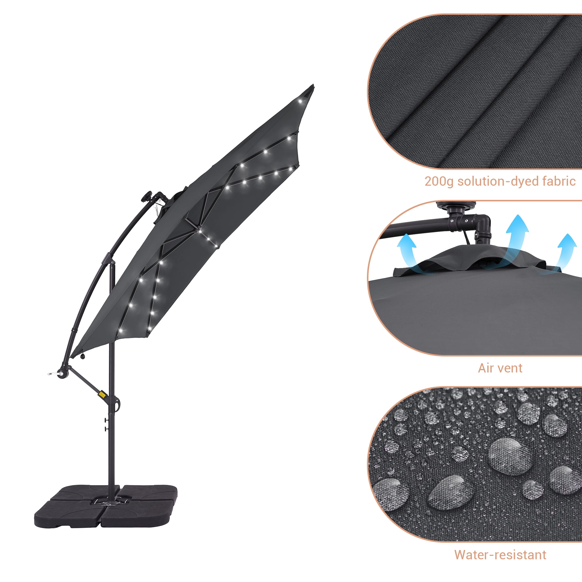 ACEGOSES 8.2x8.2ft LED Square Outdoor Patio Canopy Offset Umbrellas for Villa Gardens, Lawns and Yard,Anthracite