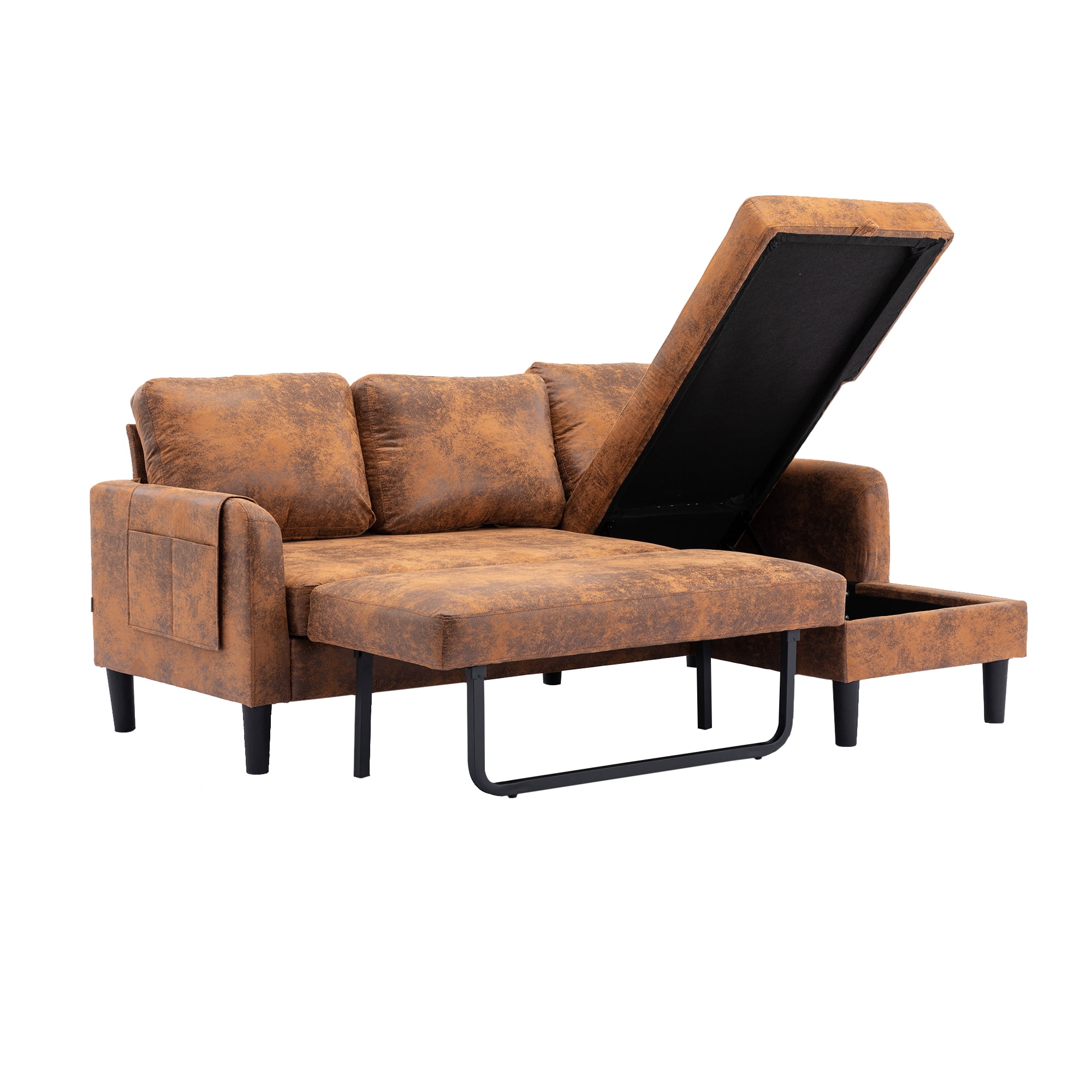 Resenkos Air Leather L Shaped Sleeper Sectional Sofa with Storage Chaise, Couch Convertible Pull-Out Bed, Coffee Resenkos Air Leather L Shaped Sleeper Sectional Sofa with Storage Chaise, Couch Convertible Pull-Out Bed, Coffee