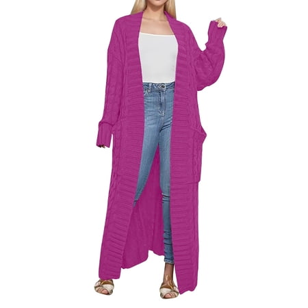 Niaviben Long Cardigans for Women Cardigan with Pockets Floor Length Cardigans for Women s Jacket Women s Cardigan Jackets for Women Cardigans for Women Hot Pink L