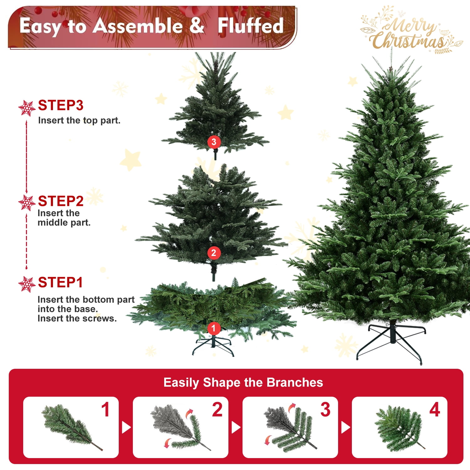 8ft Lush Christmas Tree 2257 Tips Hinged Branches Metal Stand Indoor Holiday Decor