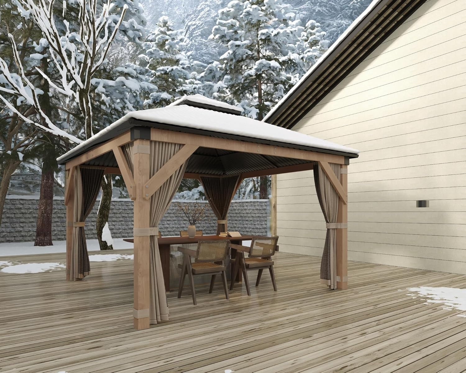 10x10 Ft Wood Gazebo, Upgrade Wooden Frame, Double Galvanized Steel Roof, for Backyard, Patio, Garden and Lawn