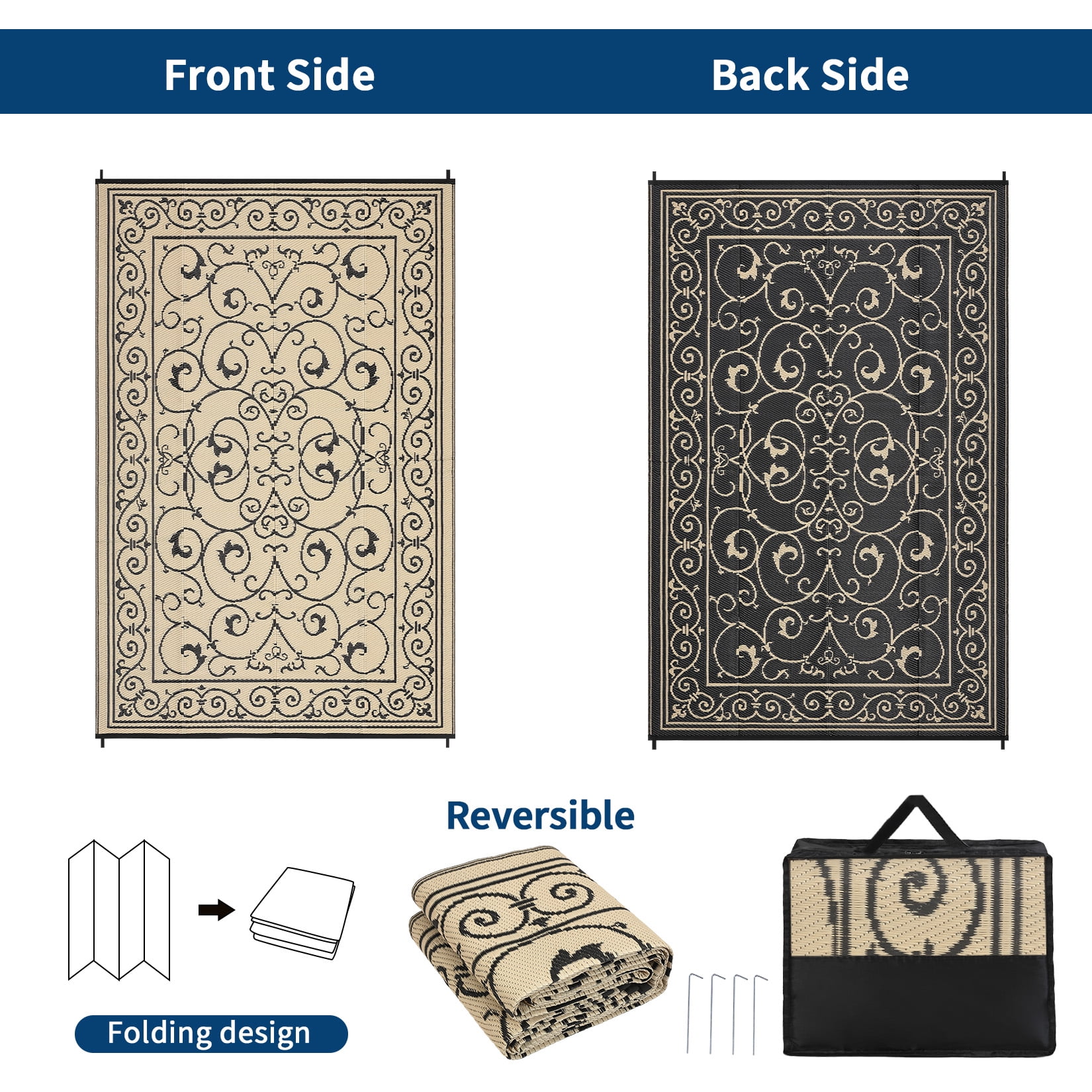 Garvee 9'x18' Outdoor Rug Waterproof Plastic Straw Rug, Reversible Outside Carpet UV Resistant Modern RV Mat for Backyard Garden Deck Poolside, Coffee