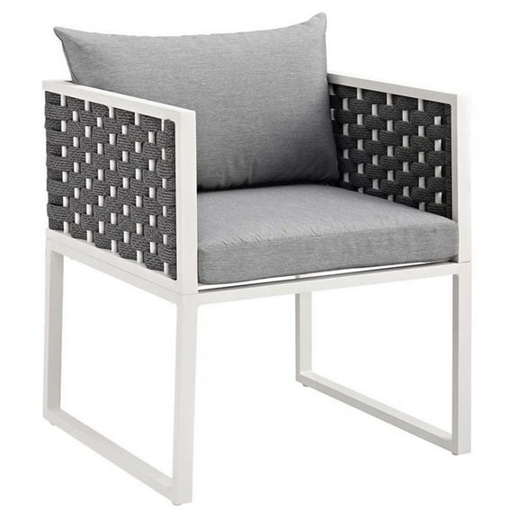 Pemberly Row Patio Dining Arm Chair in White and Gray