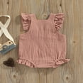 thumbnail image 4 of Baby Girl Summer Jumpsuit Solid Color Double Pockets Ruffled Edge Sleeveless Romper Birthday Gifts, 4 of 7