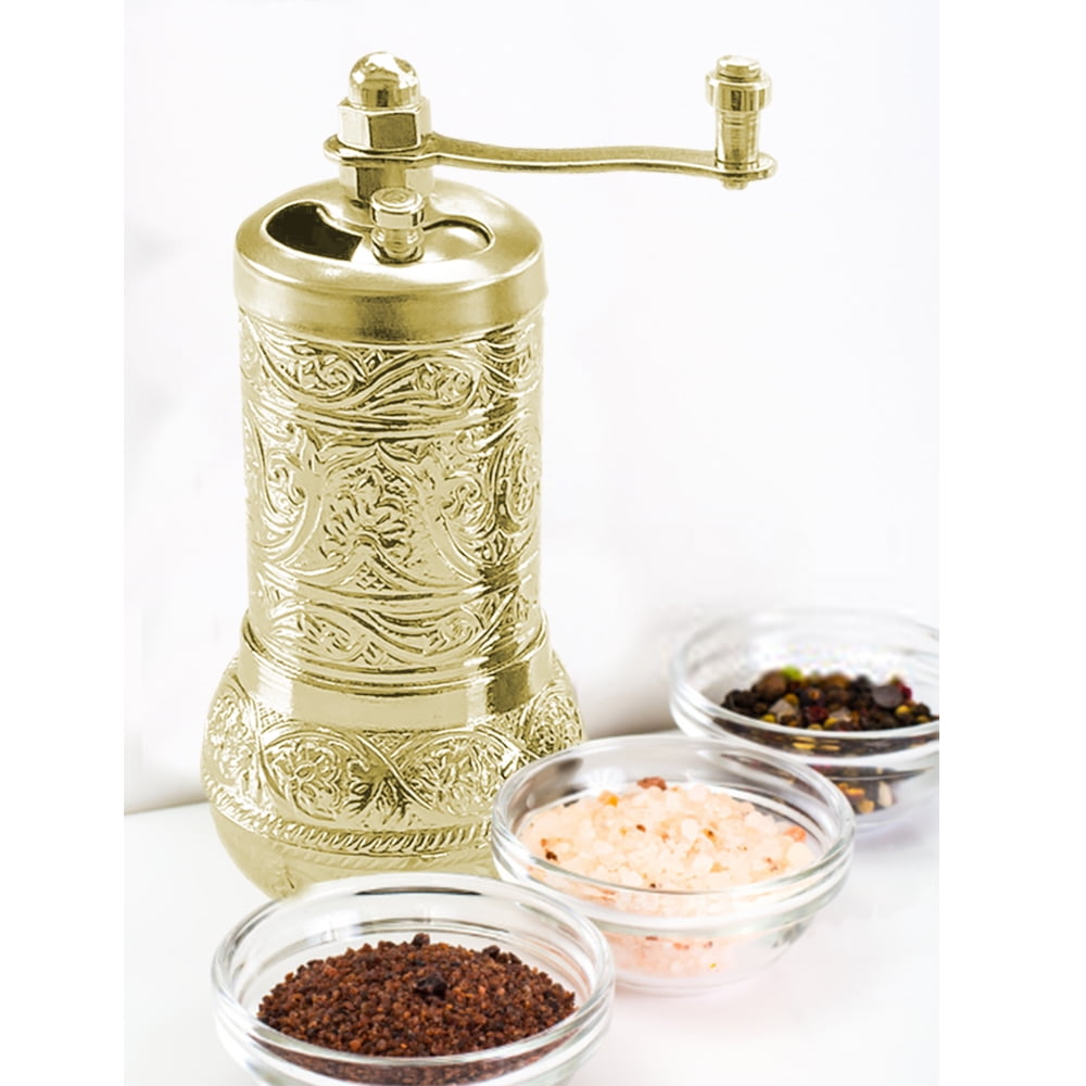 Manual Coffee Grinder, Refillable Turkish Coffee Grinder, Pepper Grinder,  Manual Coffee Mill with Foldable Handle (Gold)