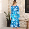 thumbnail image 3 of Women's Christmas Printed Fashionable Loose Round-Neck Dress for Casual Comfort and Holiday Festivities with Vintage Print,Sky Blue,2XL, 3 of 5