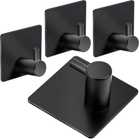 Lot De 4 Crochets Adhésifs Bois Hêtre - Patères Murales Porte-Manteau Sans Percer Blanc Laiteux