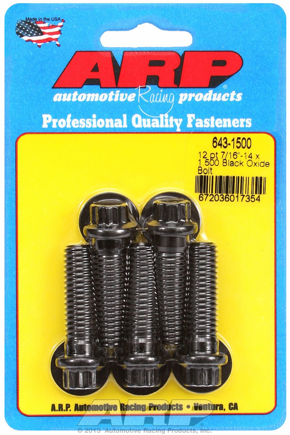 ARP 613-0500 Stainless Steel 3/8-16 RH Thread 0.500 UHL 12-Point Bolt with 3/8 Socket and Washer, Set of 5 