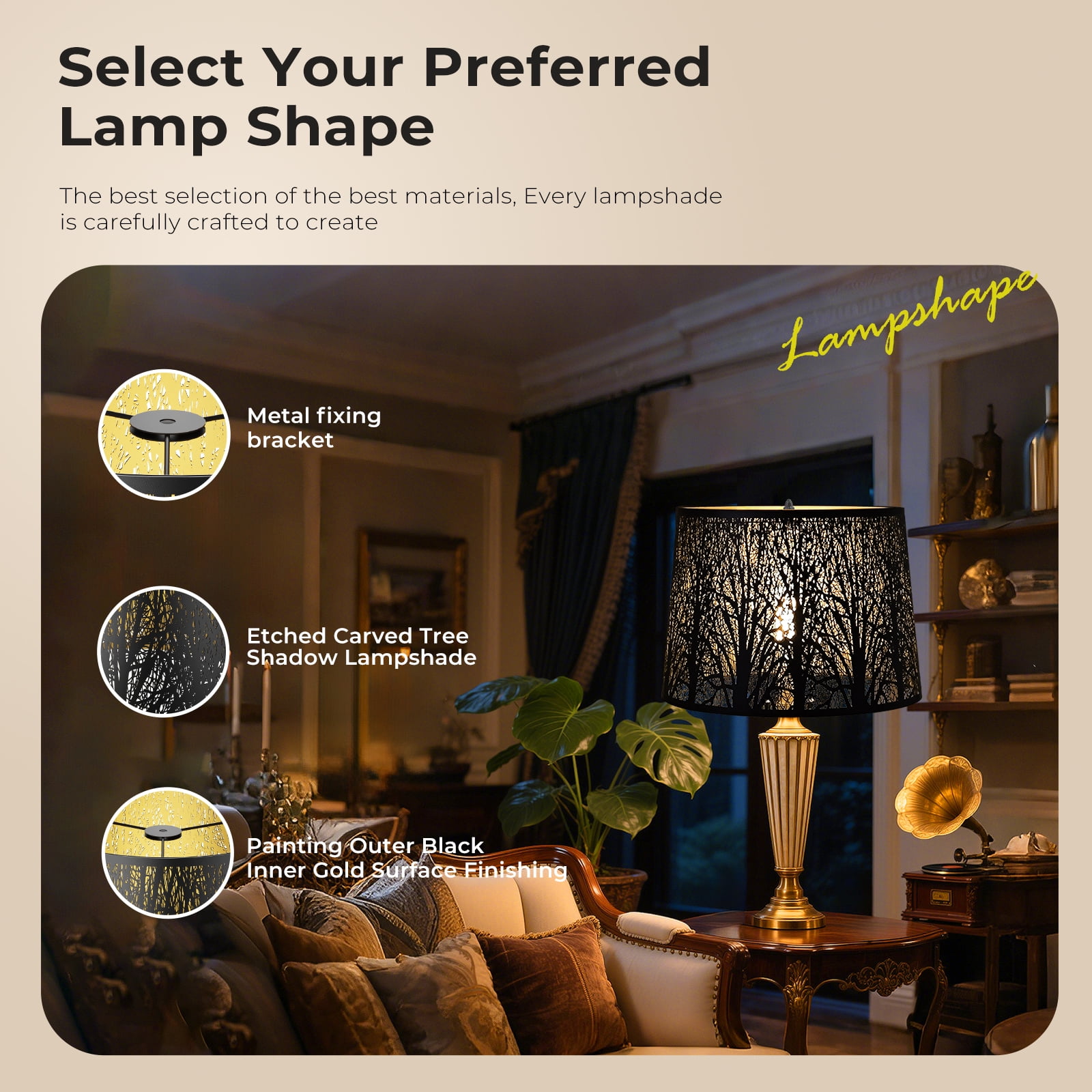 Large Drum Lampshade Cover For Floor Lamp Shade,SWAIFDEE Metal Black Lamp Shade For Table Lamp(Spider) 12x14x10in High
