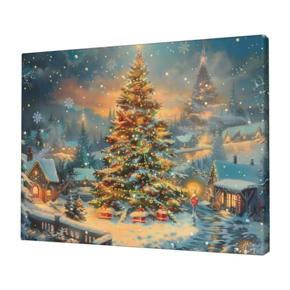 12x16 inch Canvas Frameless Painting Rural Christmas Tree,Home Living Room,Bathroom,Man Cave,Cafes Wall Decor Art Prints,Exquisite Christmas Tree Vintage Style Oil Paintings On Canvas Gifts