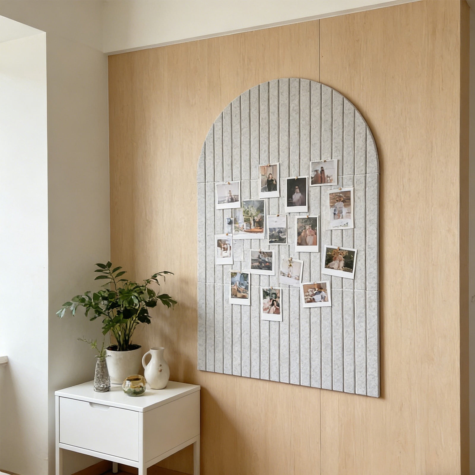 Updated Large Felt Bulletin Board, 35.43x23.62in Cork Board Alternative, 6 Customizable Adhesive Tiles, Perfect to Display Your Photos, Arched White