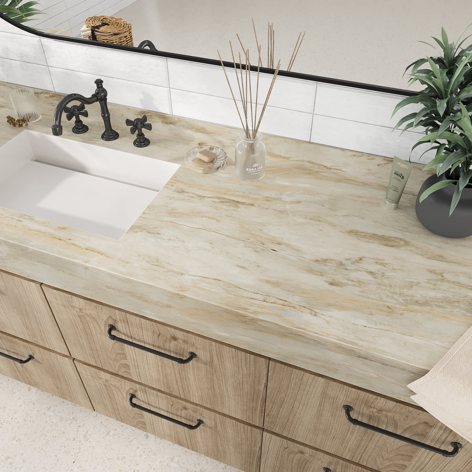 VEELIKE Slate Beige Marble Contact Paper for Countertops Peel and Stick Waterproof Onyx Marble Wallpaper 15.7''x354'' Self Adhesive Countertop Contact Paper for Kitchen Bathroom Counters Table Desk