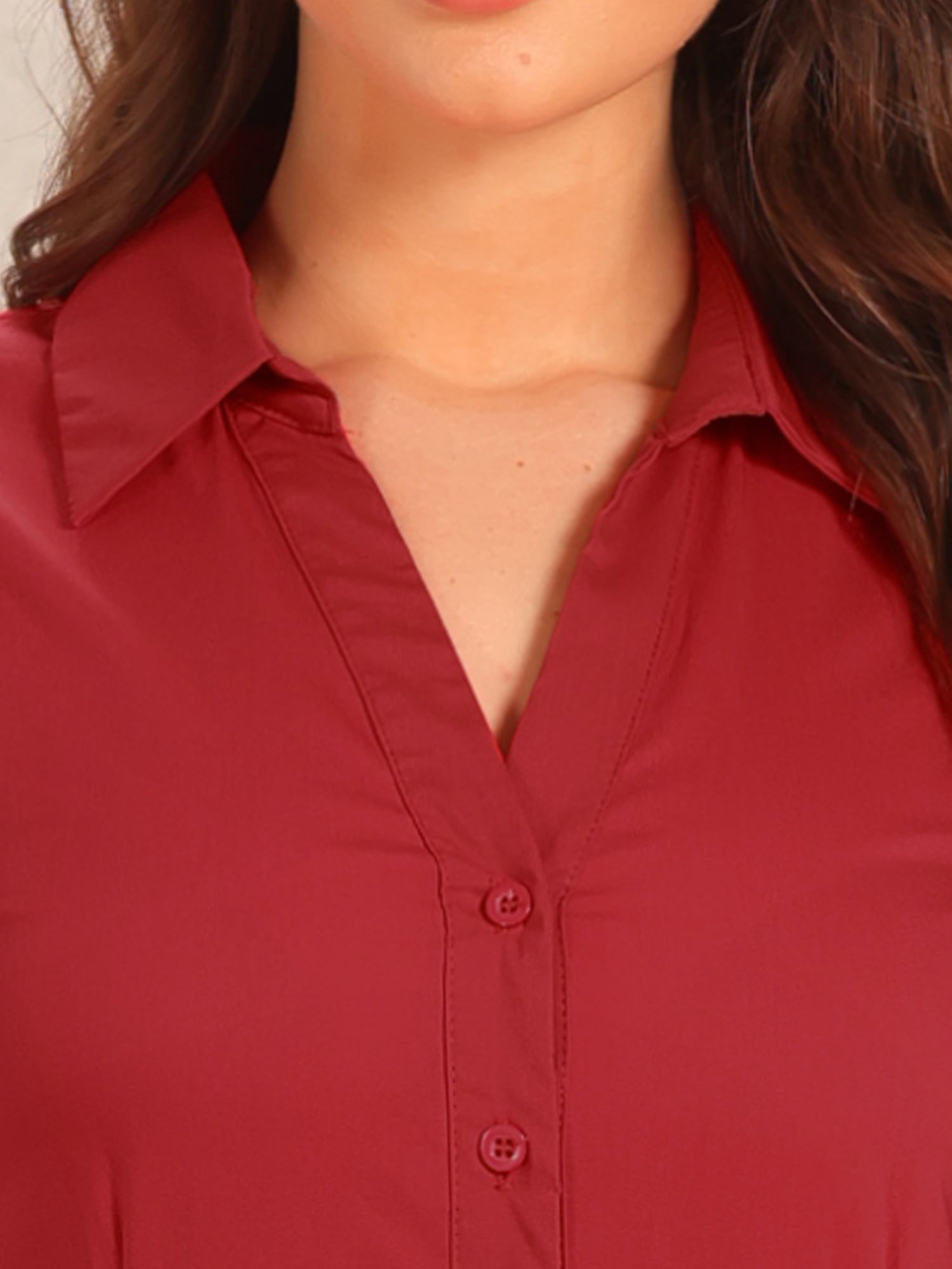 DARING DIVA Office Blouse Button Down Short Sleeve Bodysuit L Red