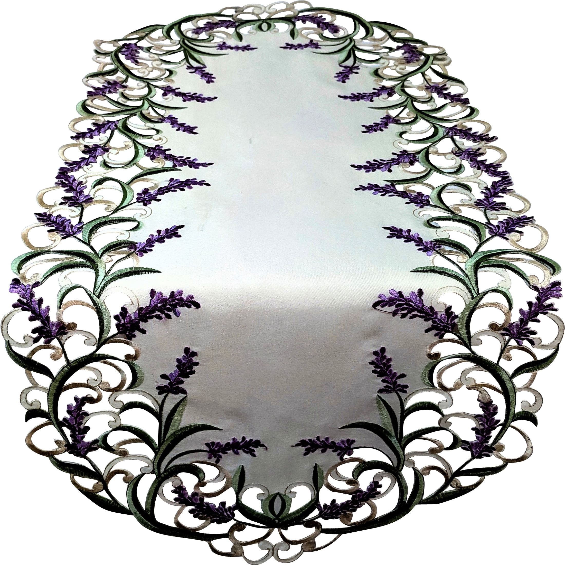 NEW PURPLE BUTTERFLY & FLORAL IVORY Table Runner Doily Embroidered Machine Wash 