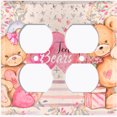 thumbnail image 2 of Metal Light Switch Wall Plate Outlet Cover (2 Teddy Bears Pink With Love Heart Balloon Flower - Double Duplex), 2 of 2