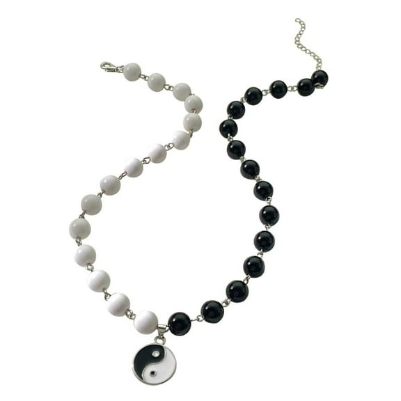 SIEYIO Yin Yang Charm Necklace Adjustable Black White Bead Chain Clavicle Chain Choker