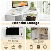 Costway Corner Computer Desk Triangle Writing Workstation w/ Storage Shelf White