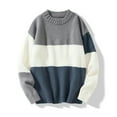 thumbnail image 3 of Fall Winter Men Sweater Knitted Colorblock Loose Round Neck Long Sleeve Thick Elastic Pullover Warm Mid Length Unisex Sweater, 3 of 5