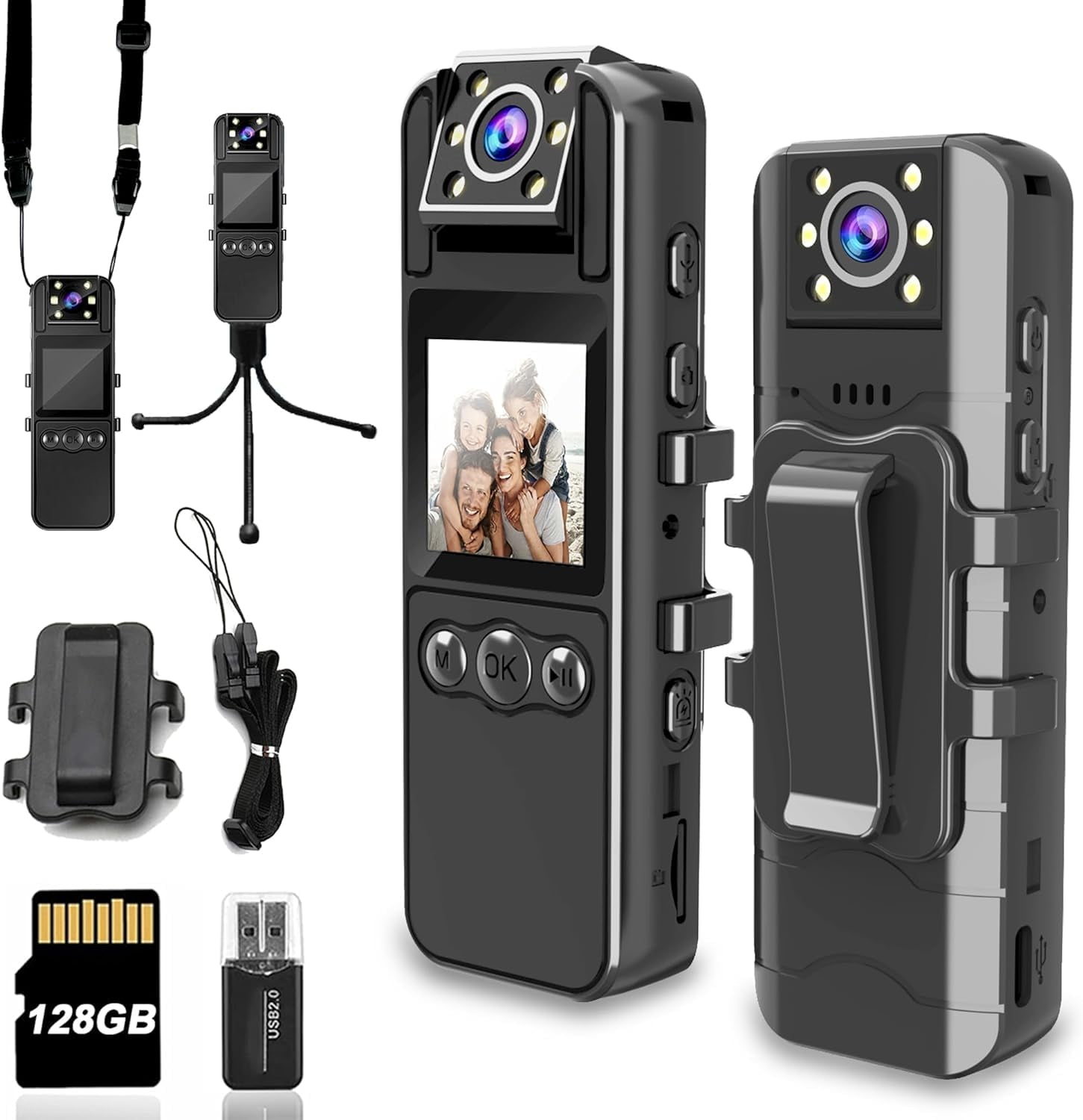 Body Camera with Audio and Video Recording, HD 1080P Body Cam with 180° Rotating Lens, 6HR Battery, IR Cut Auto Night Vision, 128GB Body Worn Camcorder, for Personal Civilians, Police Law Enforcement