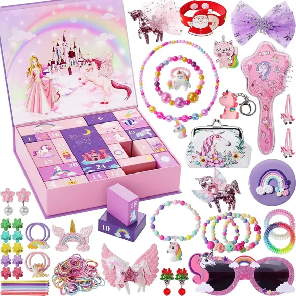 Christmas Advent Calendar box blocks Fidget Toys Stress Relief Toys pink unicorn Princess Pretend makeup set jewelry Kids Toys