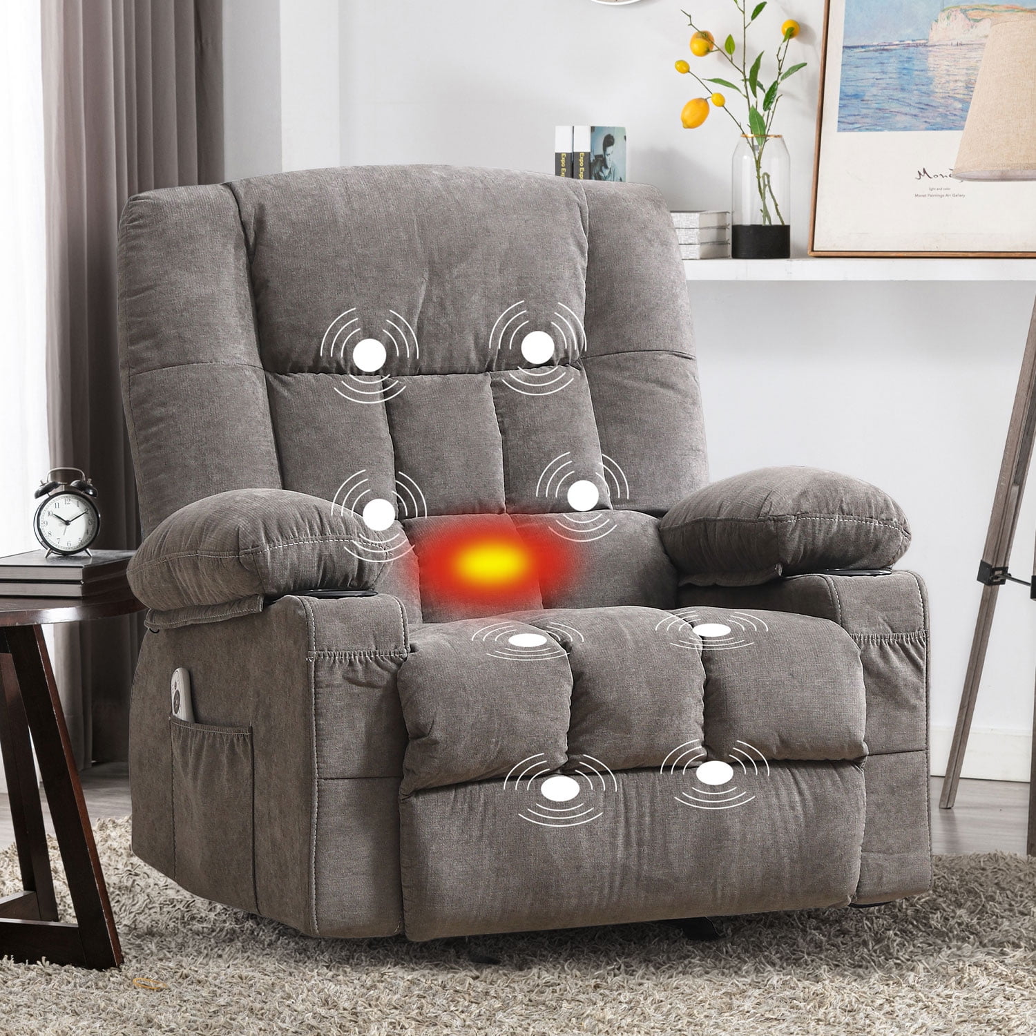 Centilab Massage Recliner Chair for Living Room, Adjustable Reclining Chair Home Theater with Convient Storage Pocket and Cup Holders,grey