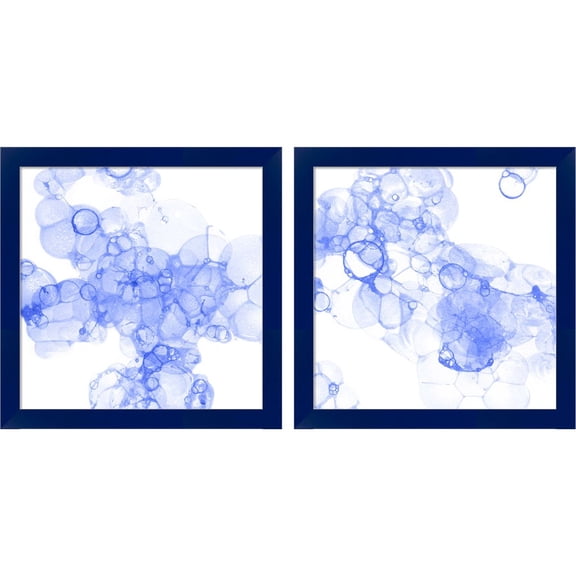 Great Art Now Bubble Square Blue by Kelsey Wilson, 2 Piece Framed Art Set Each 14"W x 14"H