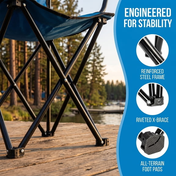 Outdoor Foldable Camping Lawn Chair with Side Storage Pocket for Beach Fishing32 *19*31in