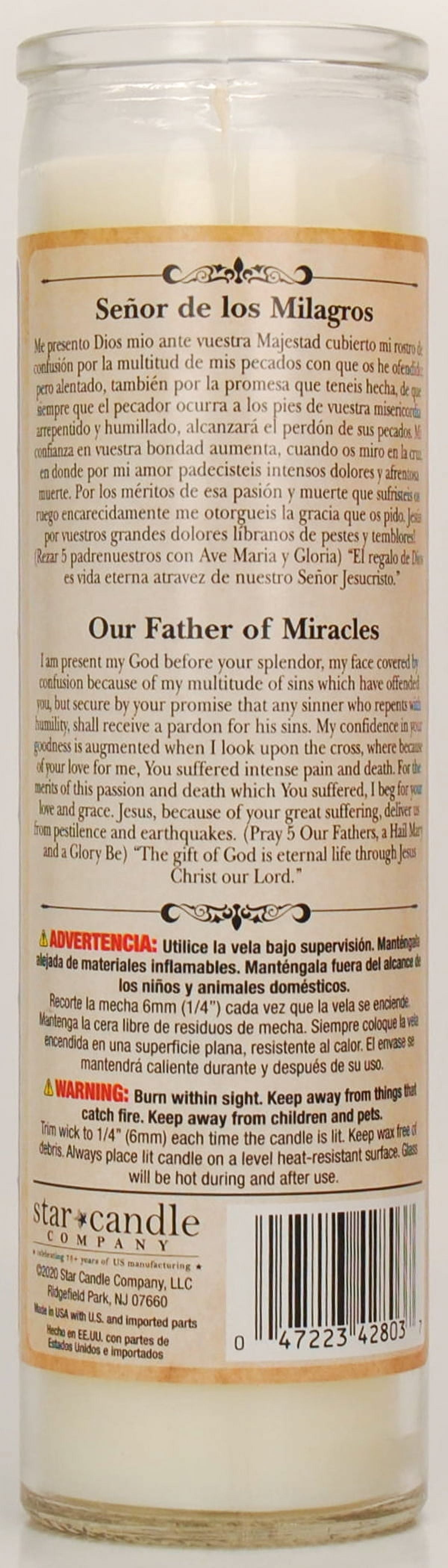 (4 pack) Prayer Candle Sr De Los Milagros White Wax, 8 Inch