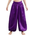 thumbnail image 3 of Haitryli Kids Girls Belly Jazz Dance Outfits Asymmetrical Shoulder Crop Top with Wide-Leg Bloomers Trousers Set Purple 12, 3 of 5