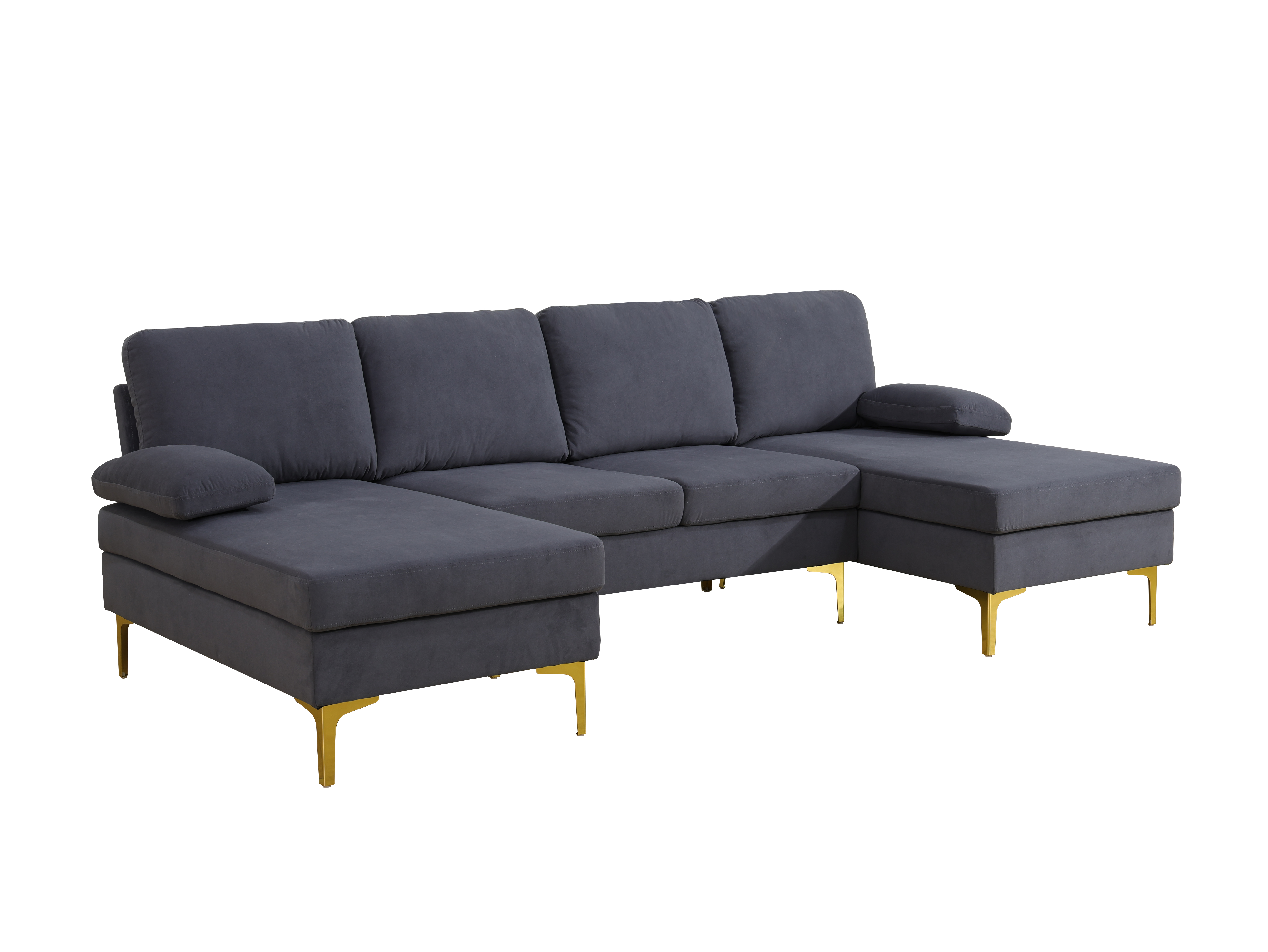 MAYEERTY 99.5" U-Shaped Modular Sofa, Flannel Sectional Couch Sofa Set, Deep Grey