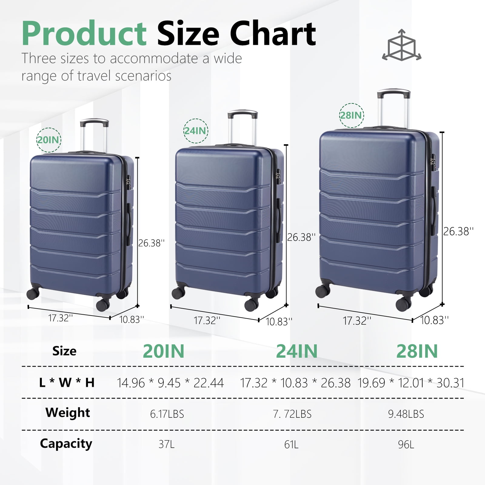 CONCETTA 20 Inch Carry on Luggage with Spinner Wheels, Hard Shell ABS Suitcase Lightweight Expandable Rolling Luggage, Blue