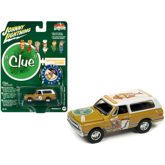 1970 Chevrolet Blazer Mustard Yellow w/White Top w/Poker Chip Collector's Token 1/64 Diecast Model Car by Johnny Lightning