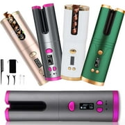 Duomishu Cordless Hair Curler USB Rechargeable Automatic Curling Iron with LCD Temperature Display & Timer Fast Heating Ceramic Portable Wireless Curling Wand