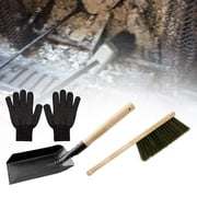 Fireplace Tools Indoor Fireside Accessories, Ash Black Gloves Fireplace Broom Steel Spade and Ash Brush Set Metal for Indoor