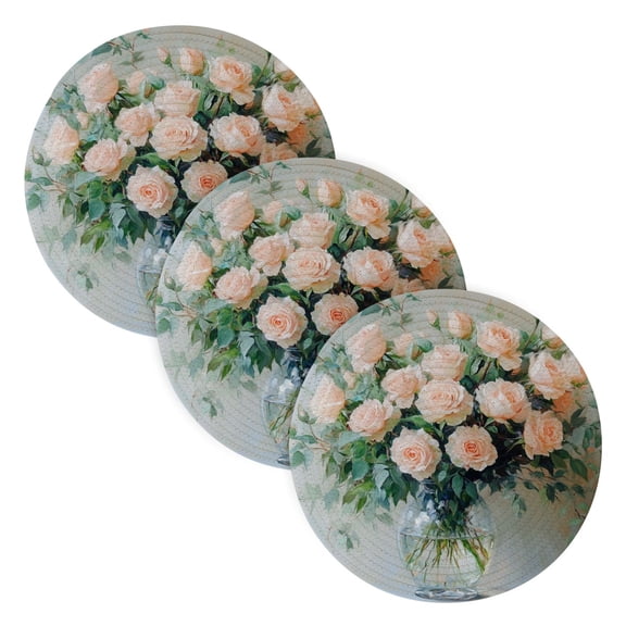 BZSMCE Mats for Pots,Pans Place Beautiful Blush Roses Simple Style Pattern Pot Mats