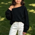thumbnail image 4 of Atogsazn Kids Girls Off Shoulder Sweatshirt Childrens Casual Loose Long Sleeve Pullover Tops Fall Winter Sweater Black 5-6 Years Fashion, 4 of 8