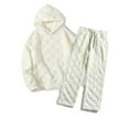 thumbnail image 4 of Txeol Mens Fleece Sherpa Set 2 Piece Fuzzy Lined Hooded Sweatshirt and Elastic Waist Pants Sets Plaid Loungewear Sleepwear Outfits,M,White, 4 of 9