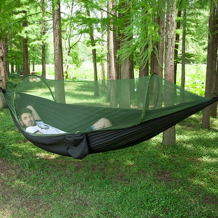 Capacity 440 lbs-Portable Camping Outdoor Double Person Tent Sleeping Hanging Hammock Bed With Mosquito Net Including Hooks,Rope,Storage Bag For Summer Hiking