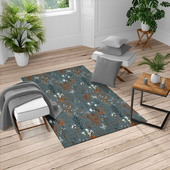 Floral Turkish Area Rug, Vintage Garden Plants Herbs Flowers Botanical Classic Design Illustration, Soft Carpet for Living Room Decor with Distressed Look, 5.2' X 7.6', Pale Cinnamon, by Ambesonne